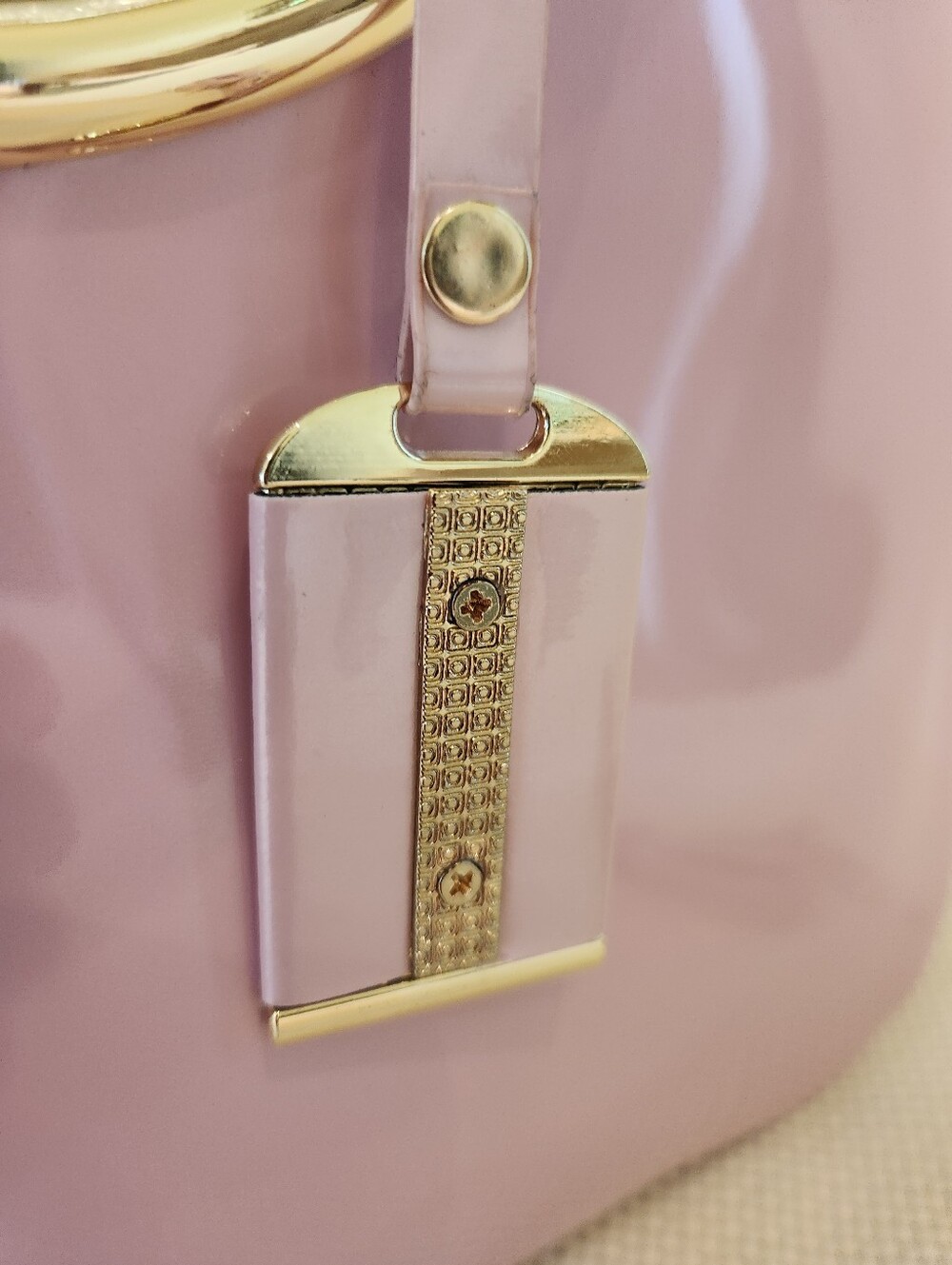 Pink Patent Leather Satchel Gold Ring Top Handle Crossbody Bag Structured Purse - Picture 15 of 16